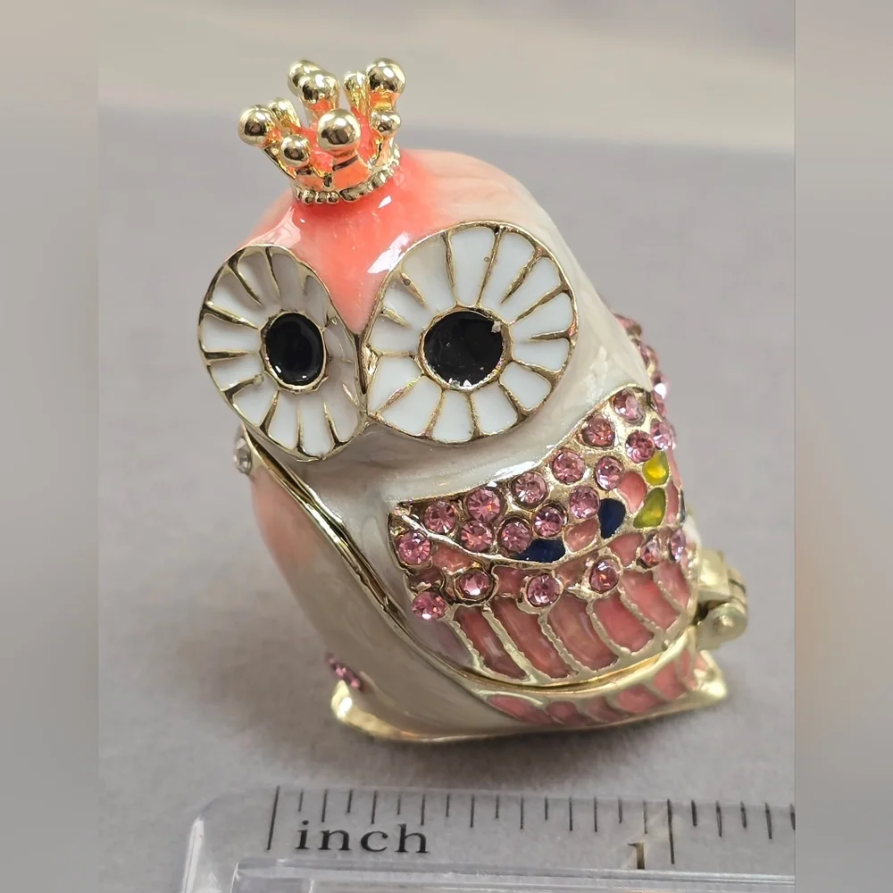Enameled Colorful Crystal Owl Mini Trinket Box